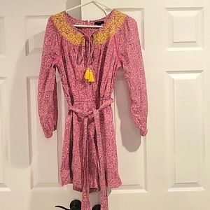 J. Crew Embroidered Romper Floral Pink Vines Block Print Tassel Tropical